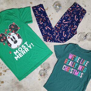 🎄FESTIVE FLAIR BUNDLE!🎄Holiday Leggings Ugly Christmas T-Shirt Disney Candy